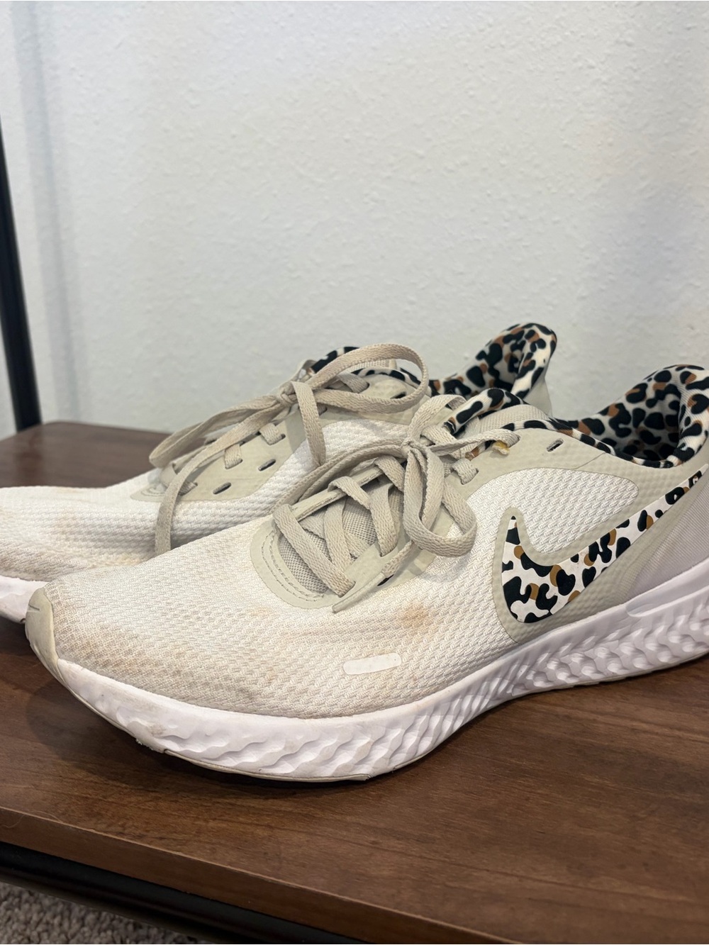 Nike Women's Beige Running Shoes with Leopard Swoosh